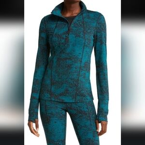 Zella Basalt Jacquard Half Zip Running Top in Teal,‎ Size Medium
